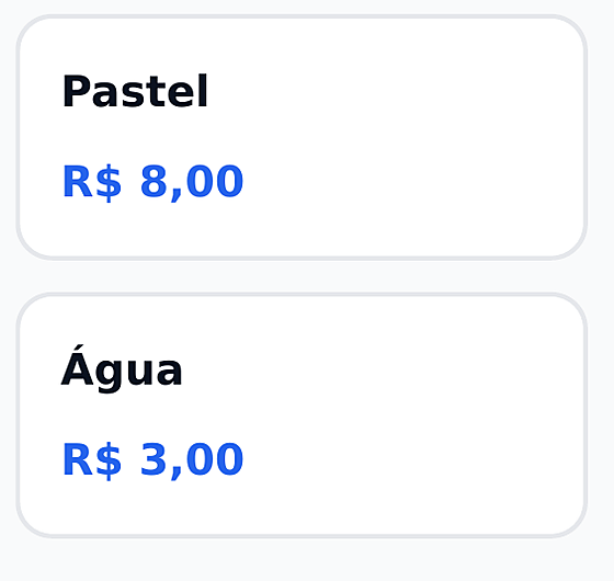 Produtos no caixa do Rossi Sistemas pelo celular